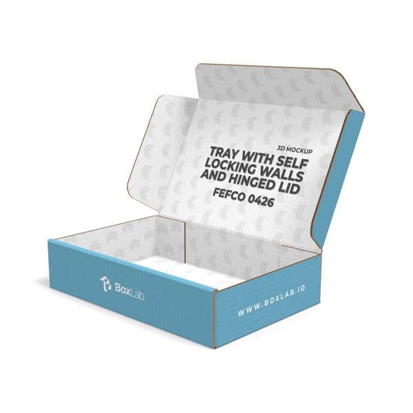 Tray with Self Locking Walls and Hinged Lid, FEFCO 0426